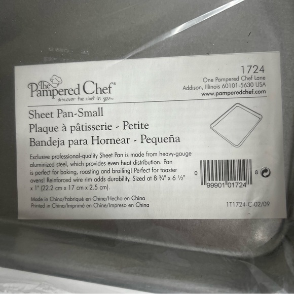 The Pampered Chef Small Sheet Pan #1724 Heavy Gauge Aluminum Steel 8.75”x6.5”x1” - Picture 3 of 5